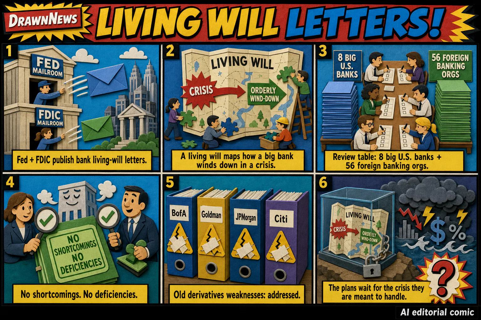 Drawn.News visual brief: Banks get living-will feedback from Fed and FDIC