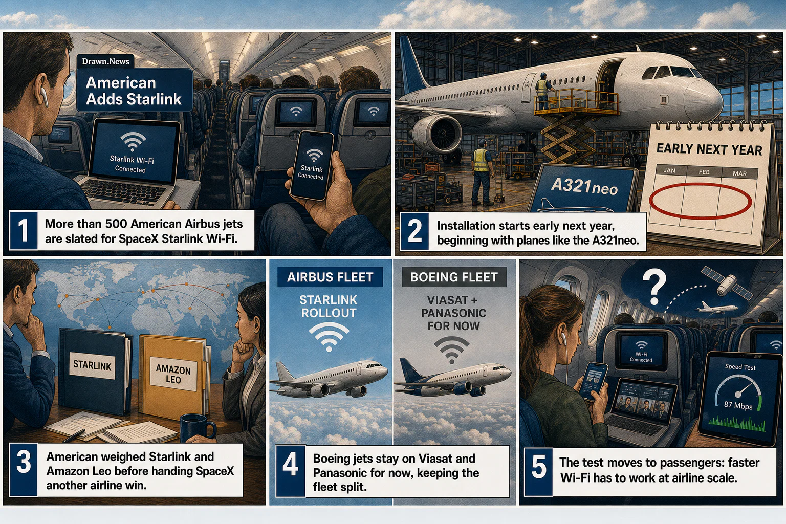 Drawn.News visual brief: American Airlines is getting Starlink Wi-Fi