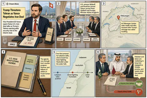 Drawn.News visual brief: Trump Threatens Tehran as Vance Negotiates Iran Deal