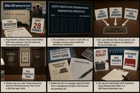 Drawn.News visual brief: Bitter GOP primary for South Dakota governor heads to runoff as Toby Doeden advances