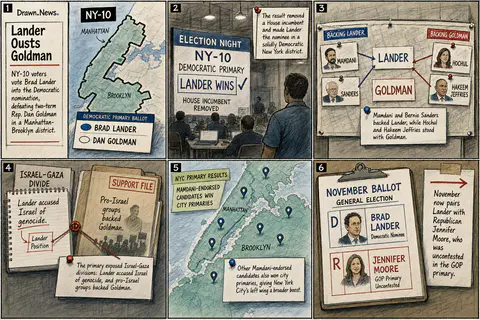 Drawn.News visual brief: Lander Wins NY-10 Primary, Ousting Goldman