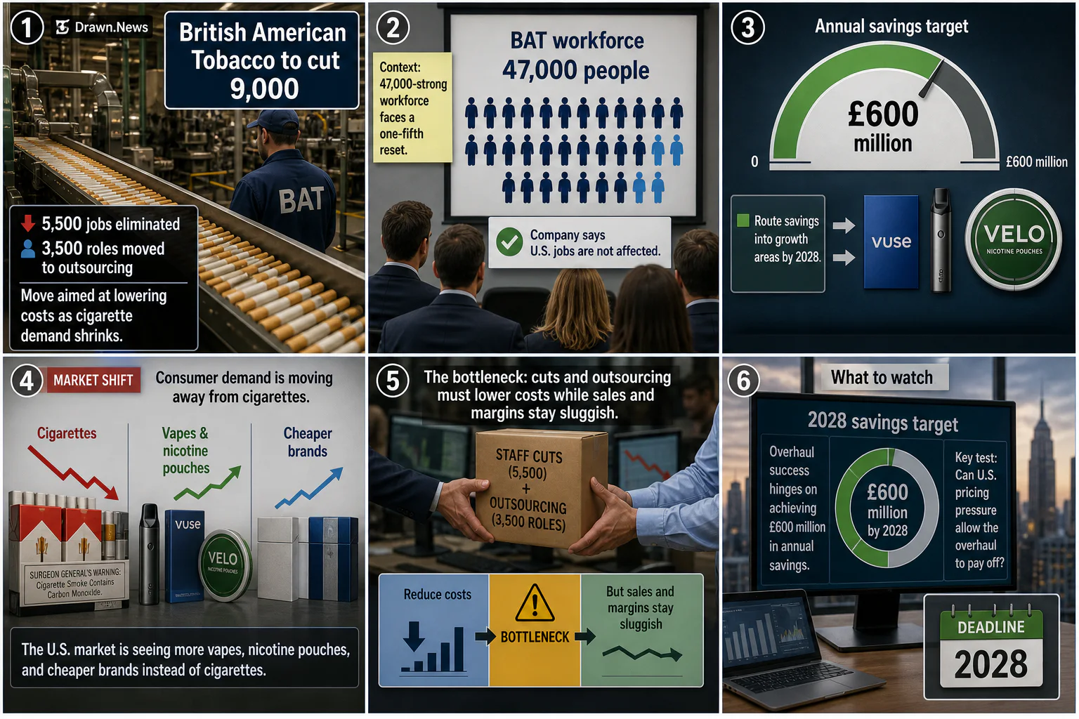Drawn.News visual brief: British American Tobacco to Cut 9,000 Jobs
