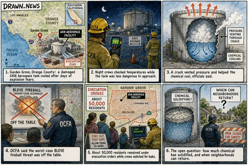 Drawn.News comic: California chemical tank no longer under threat of catastrophic explosion: Officials
