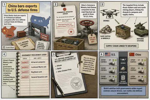 Drawn.News visual brief: China bars exports to U.S. defense firms