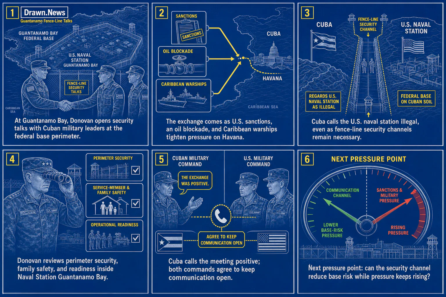 Drawn.News visual brief: Cuba Calls Guantanamo Talks with U.S. General ‘Positive’