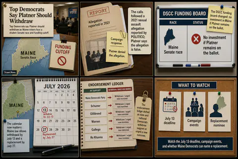 Drawn.News visual brief: Democrats Urge Platner Out as Maine Senate Race Faces Funding Cutoff