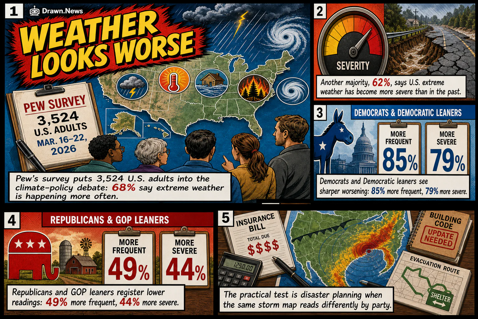 Drawn.News visual brief: Pew finds Americans see extreme weather worsening