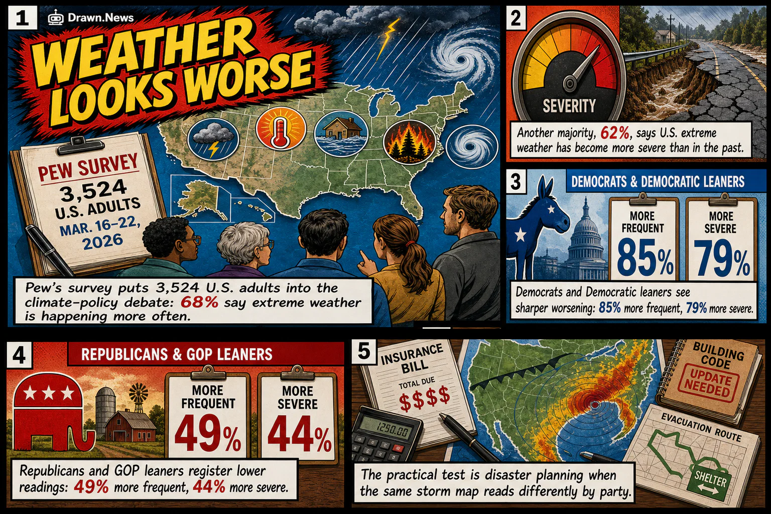 Drawn.News visual brief: Pew finds Americans see extreme weather worsening