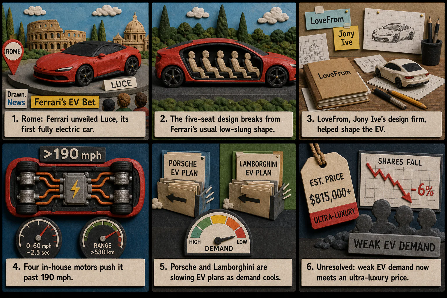 Drawn.News visual brief: Ferrari's EV Bet