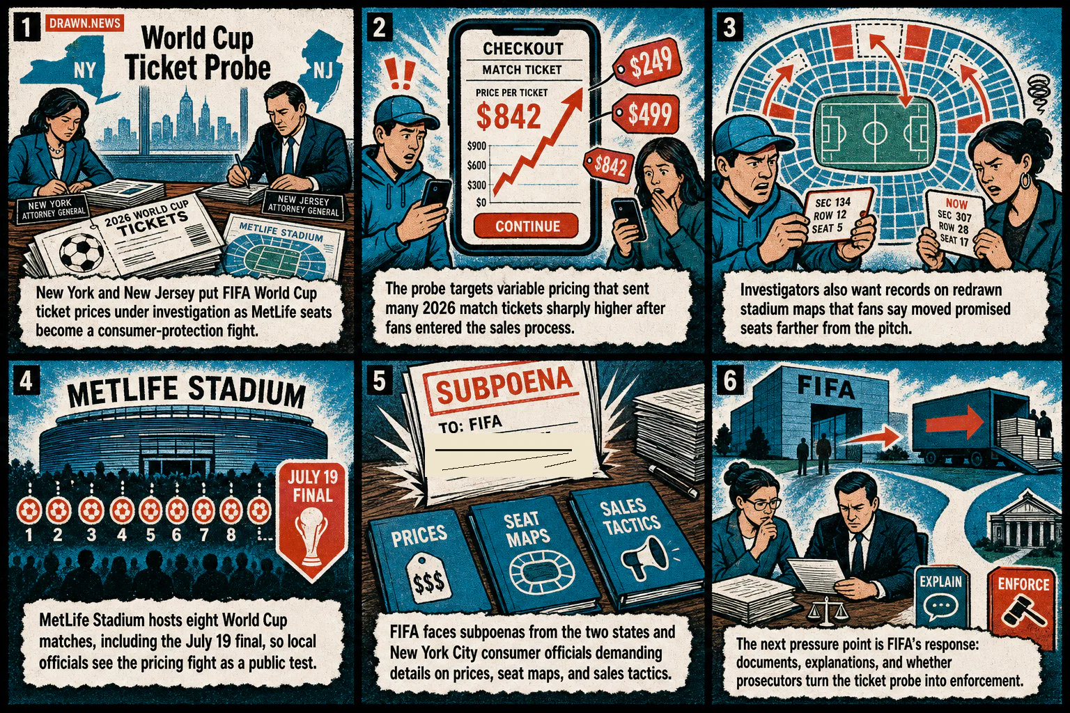 Drawn.News visual brief: FIFA's World Cup ticket sales outraged fans. Now they are under investigation