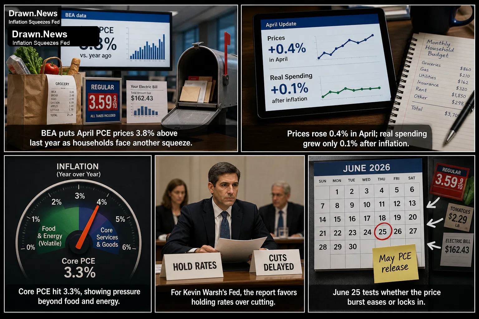 Drawn.News visual brief: Inflation Squeezes New Fed Chair