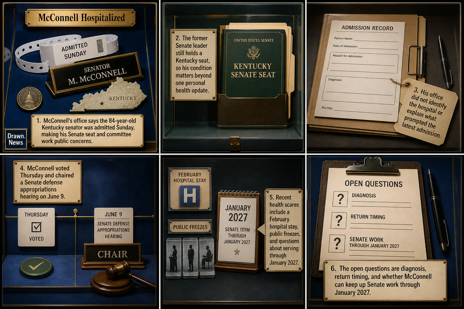 Drawn.News visual brief: Mitch McConnell hospitalized after office says he is receiving care