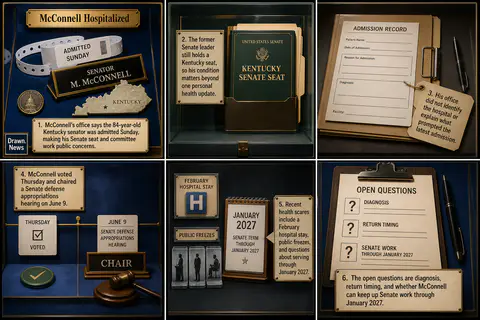 Drawn.News visual brief: Mitch McConnell hospitalized after office says he is receiving care