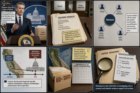 Drawn.News visual brief: Newsom Says DOJ Probe Is Political Targeting