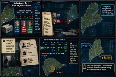 Drawn.News visual brief: Maine Ranked-Choice Count Sets Governor And House Races