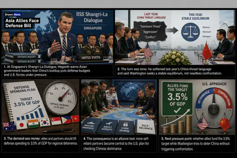 Drawn.News visual brief: Hegseth urges Asian leaders to boost military spending against China