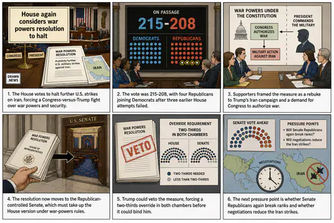Drawn.News visual brief: House vote puts Trump's Iran war powers before Senate