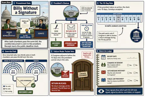 Drawn.News visual brief: How Bills Become Law Without a Signature