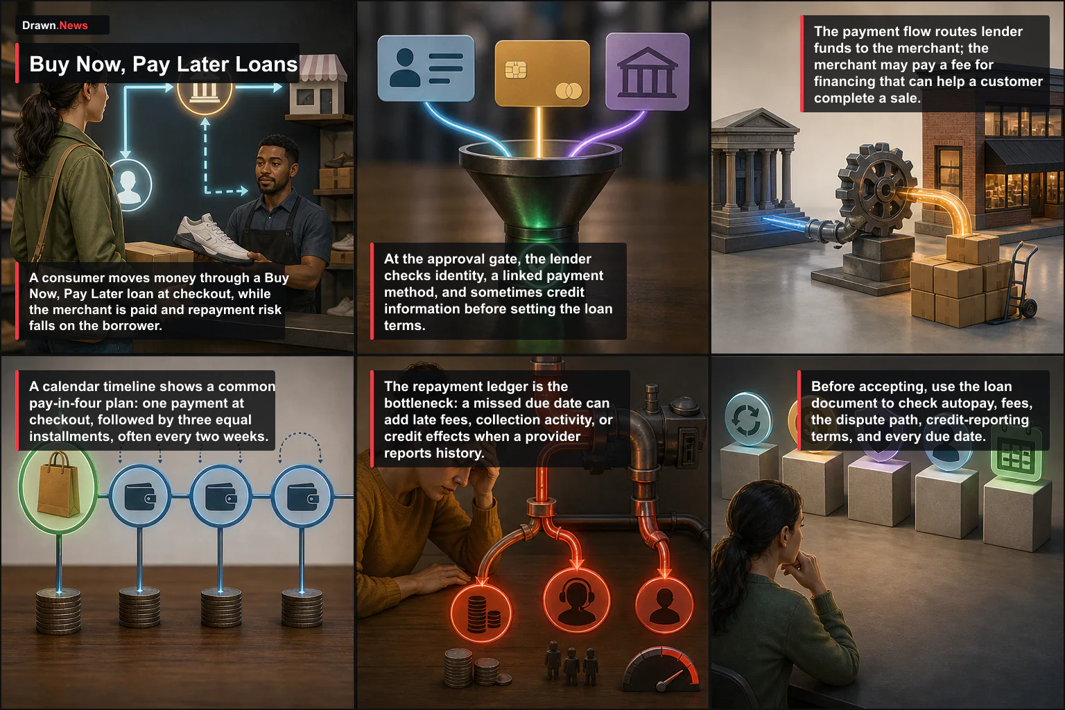 Drawn.News visual brief: How Buy Now, Pay Later Loans Work