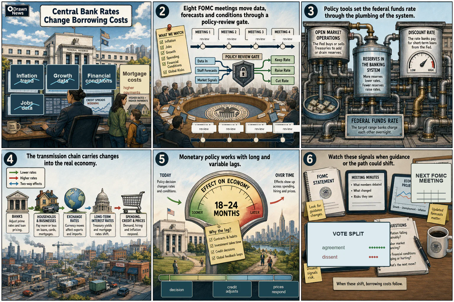 Drawn.News visual brief: How Central Bank Rate Decisions Work