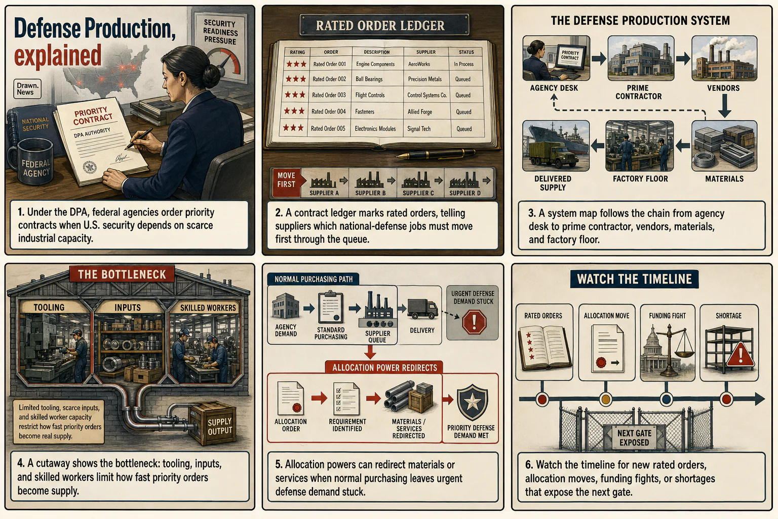 Drawn.News visual brief: How Defense Production Works