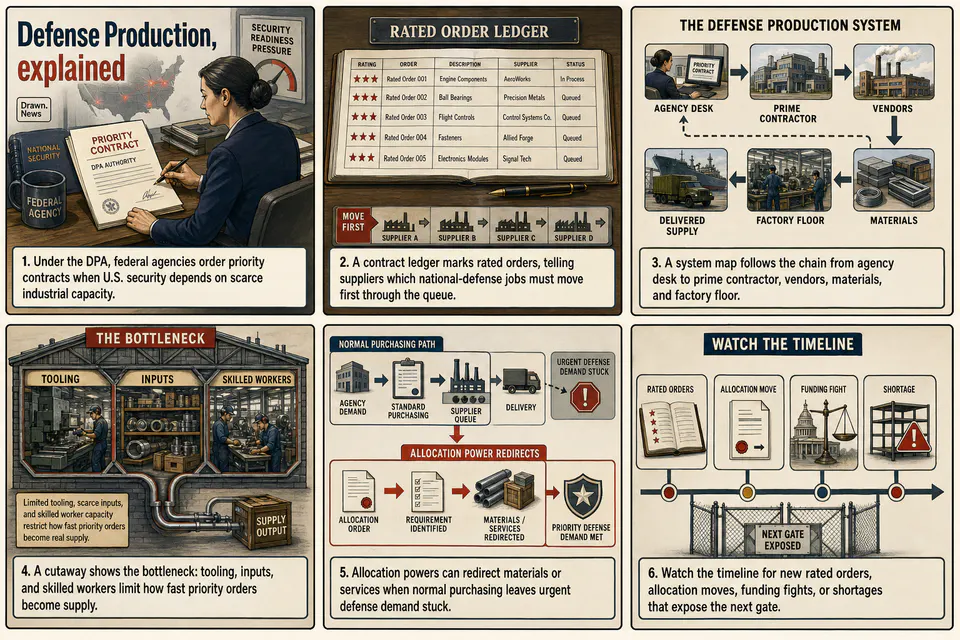 Drawn.News visual brief: Defense Production, explained