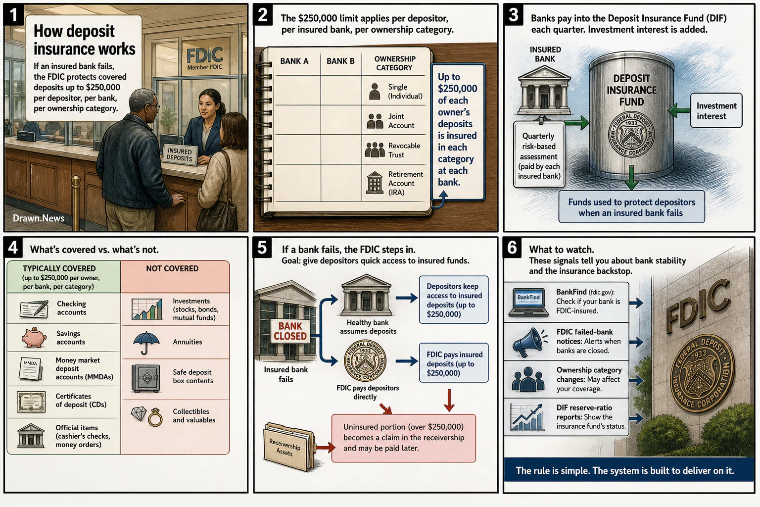 Drawn.News visual brief: How Deposit Insurance Works
