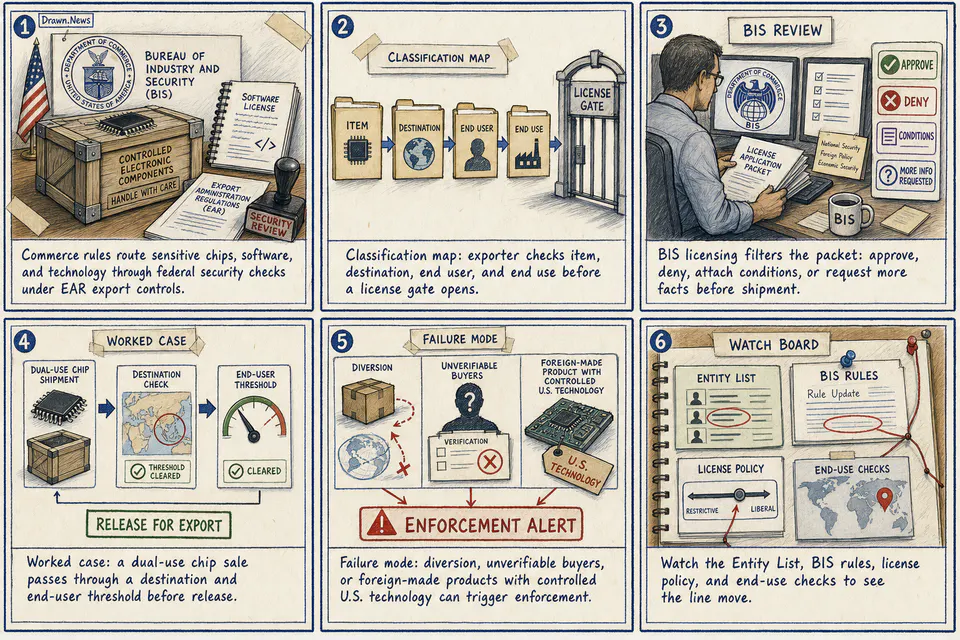 Drawn.News visual brief: How Export Controls Work
