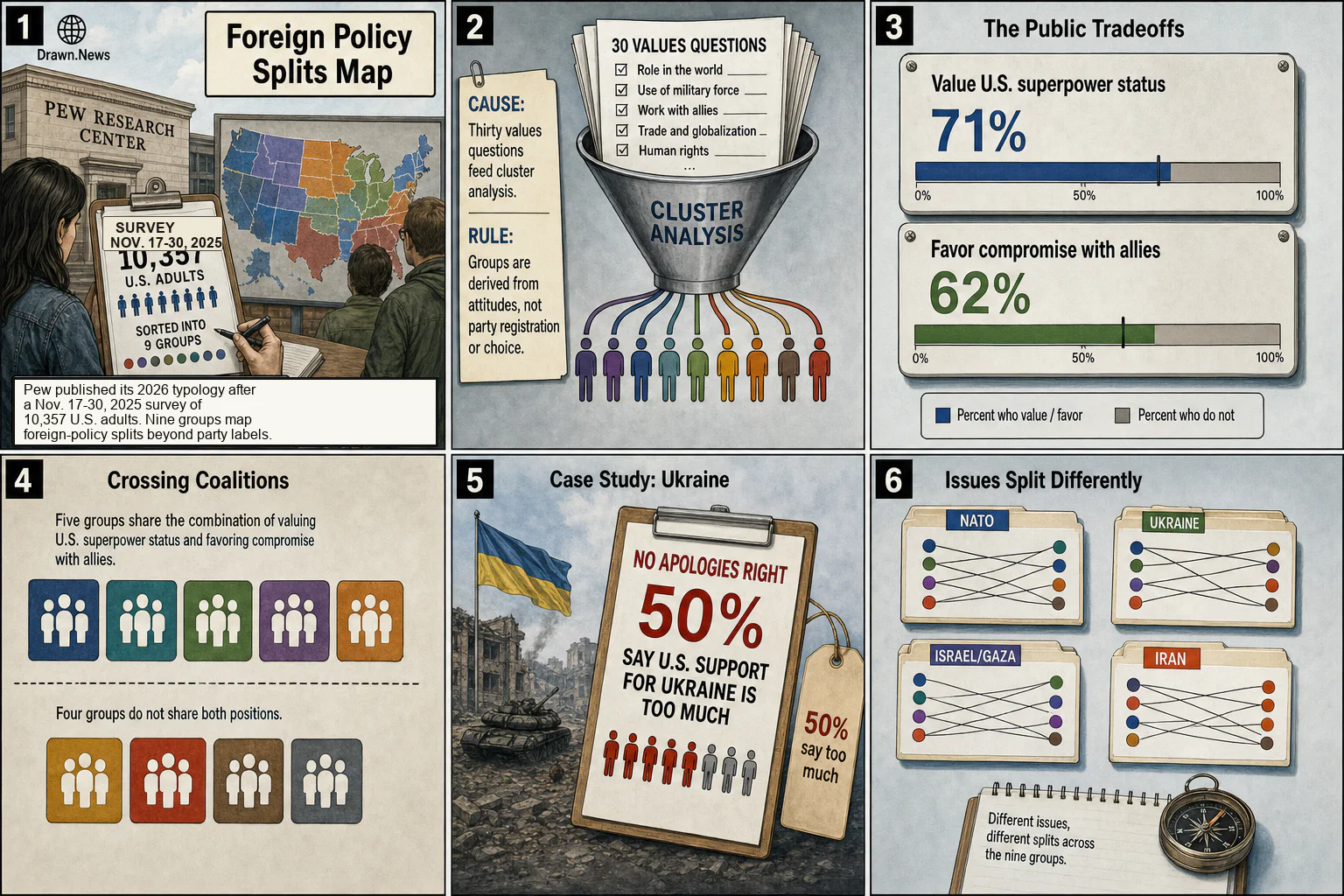 Drawn.News visual brief: Foreign Policy Splits Map