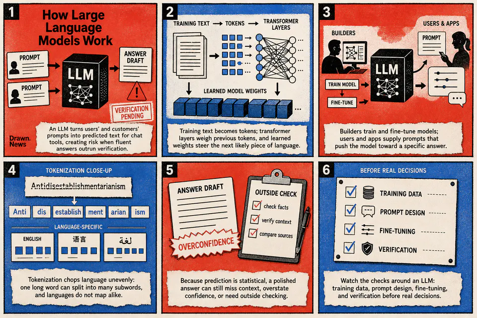 Drawn.News visual brief: How Large Language Models Work