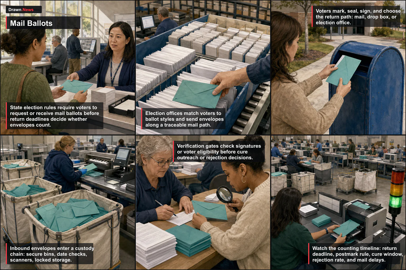 Drawn.News visual brief: How Mail Ballots Are Processed