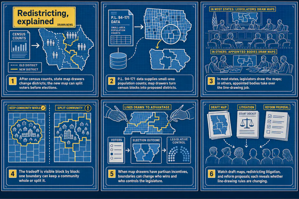 Drawn.News visual brief: Redistricting, explained