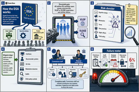 Drawn.News visual brief: How the Digital Services Act Works