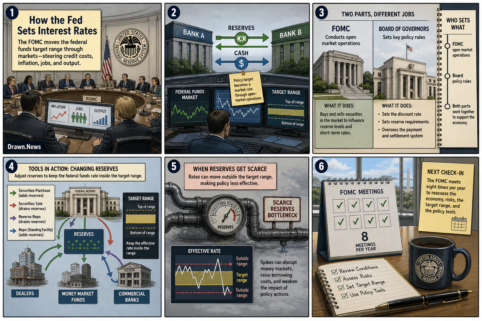 Drawn.News visual brief: How the Fed Sets Interest Rates