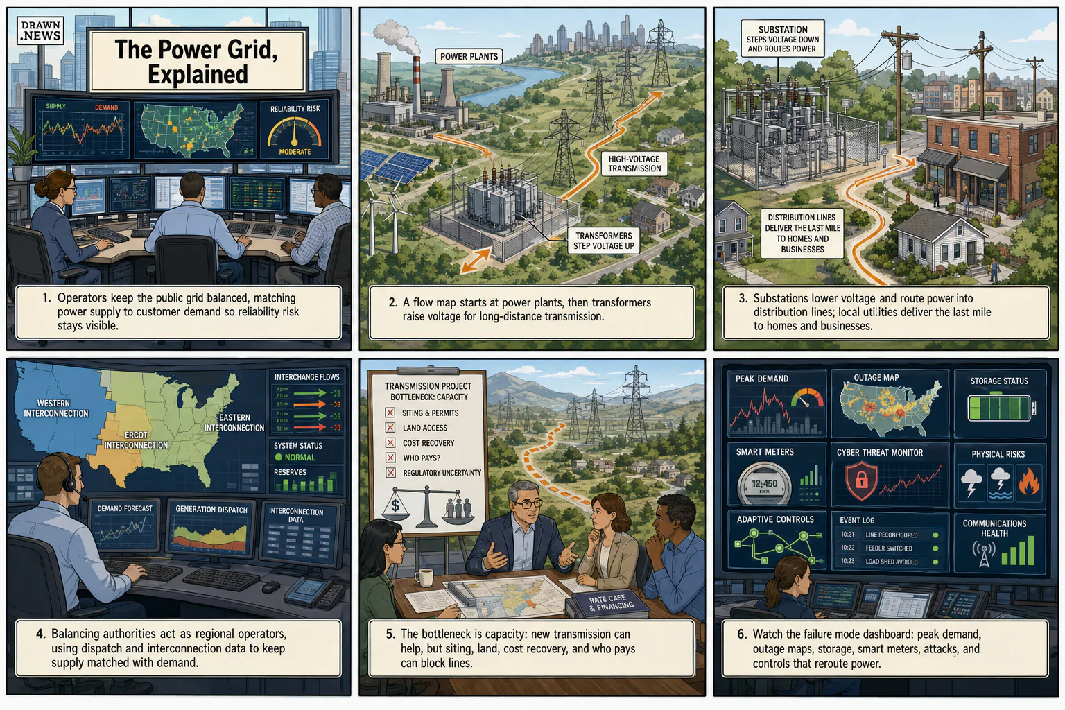 Drawn.News visual brief: How the Power Grid Works