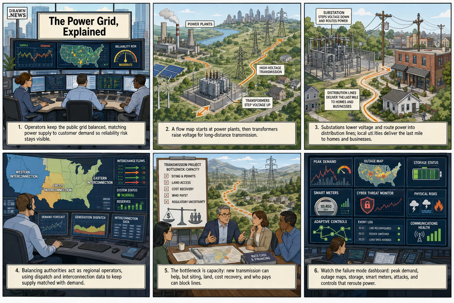 Drawn.News visual brief: The Power Grid, Explained