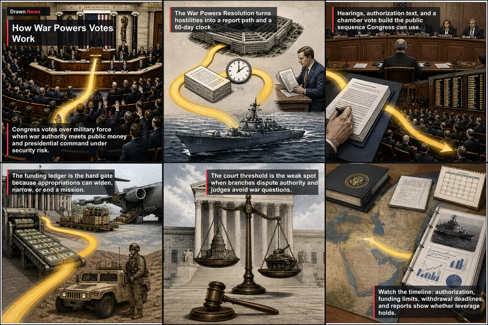 Drawn.News visual brief: How War Powers Votes Work