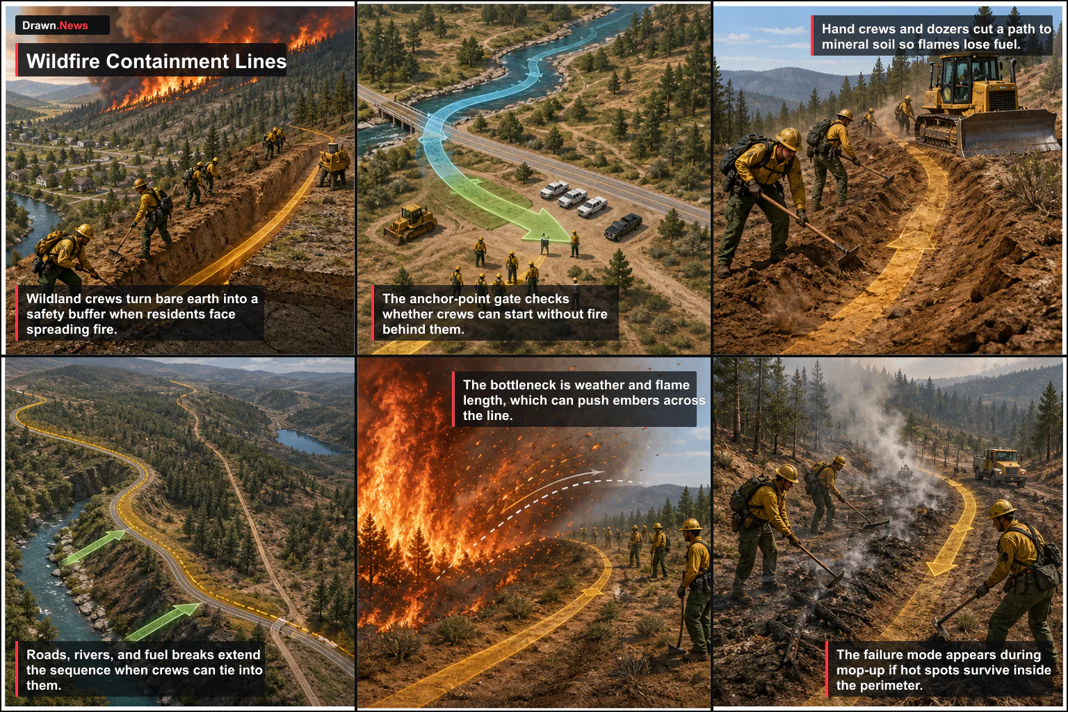 Drawn.News visual brief: How Wildfire Containment Lines Work