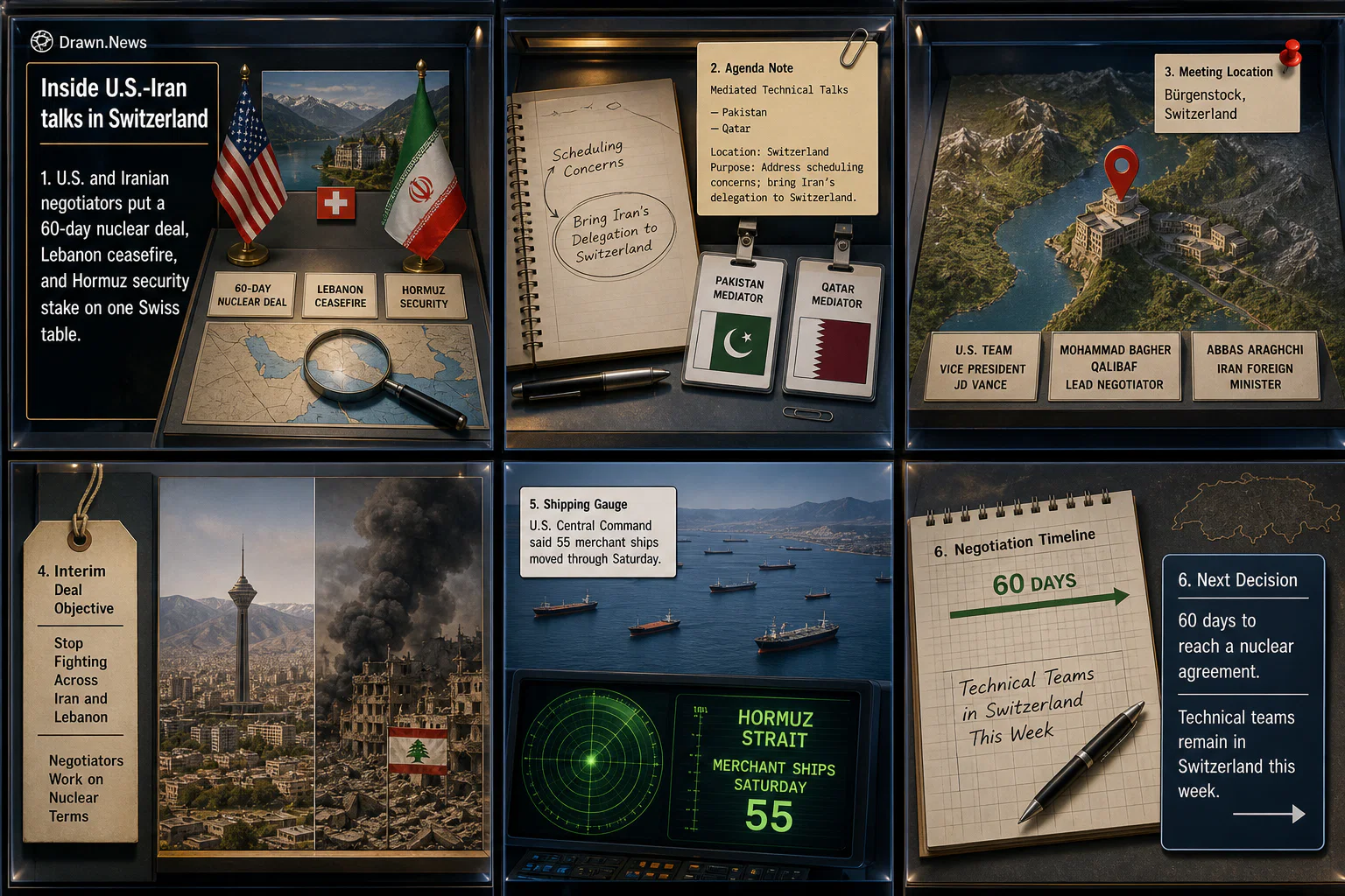 Drawn.News visual brief: Inside U.S.-Iran talks in Switzerland