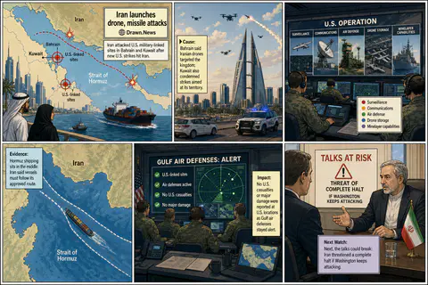 Drawn.News visual brief: Iran Strikes Test Gulf Ceasefire