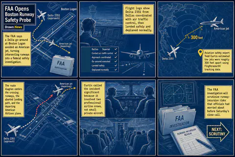 Drawn.News visual brief: FAA Opens Boston Runway Safety Probe