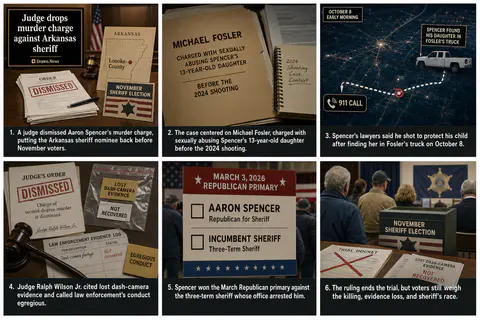 Drawn.News visual brief: Judge drops murder charge against Arkansas sheriff candidate who killed a man
