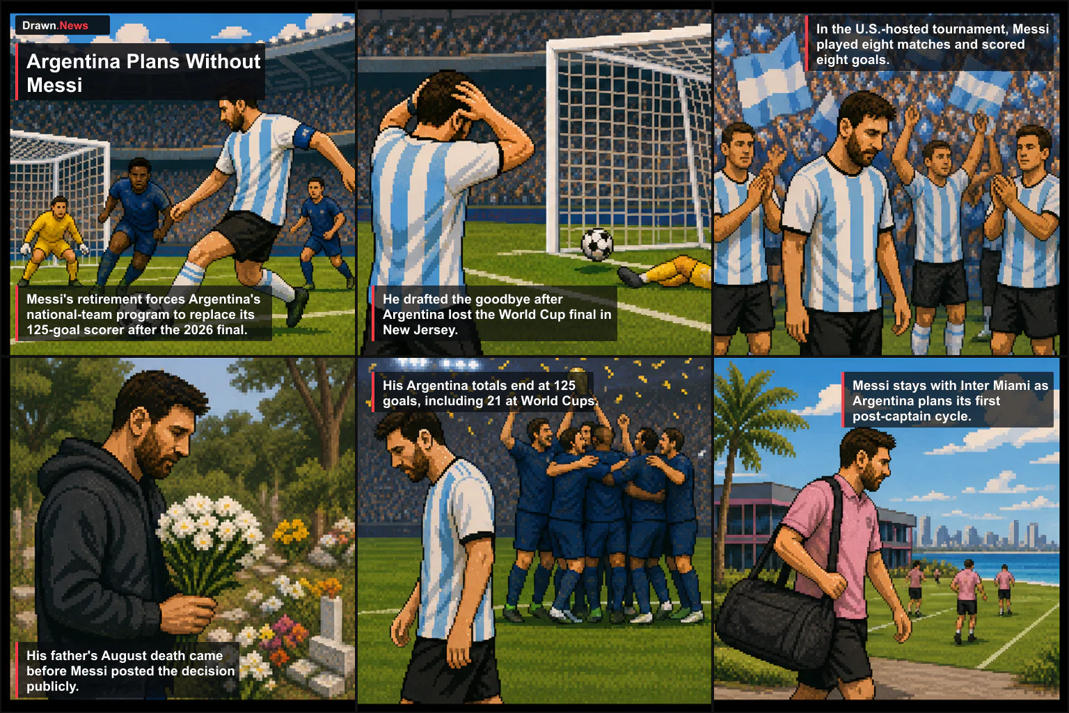 Drawn.News visual brief: Messi retirement forces Argentina to replace its 125-goal scorer
