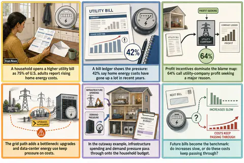 Drawn.News visual brief: Many Americans Hold Utility Companies Responsible for Their Rising Home Energy Bills