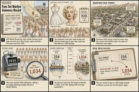 Drawn.News visual brief: Fans Set Marilyn Guinness Record