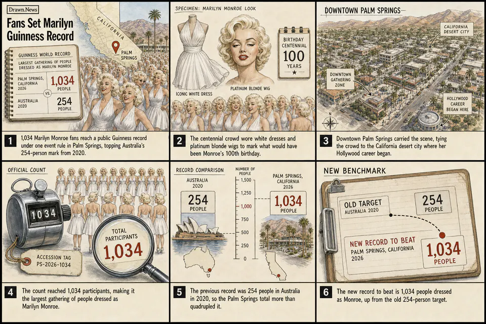 Drawn.News visual brief: Fans Set Marilyn Guinness Record