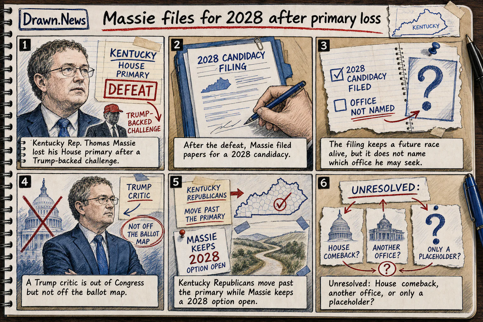 Drawn.News comic: Massie files to run in 2028 after losing House primary