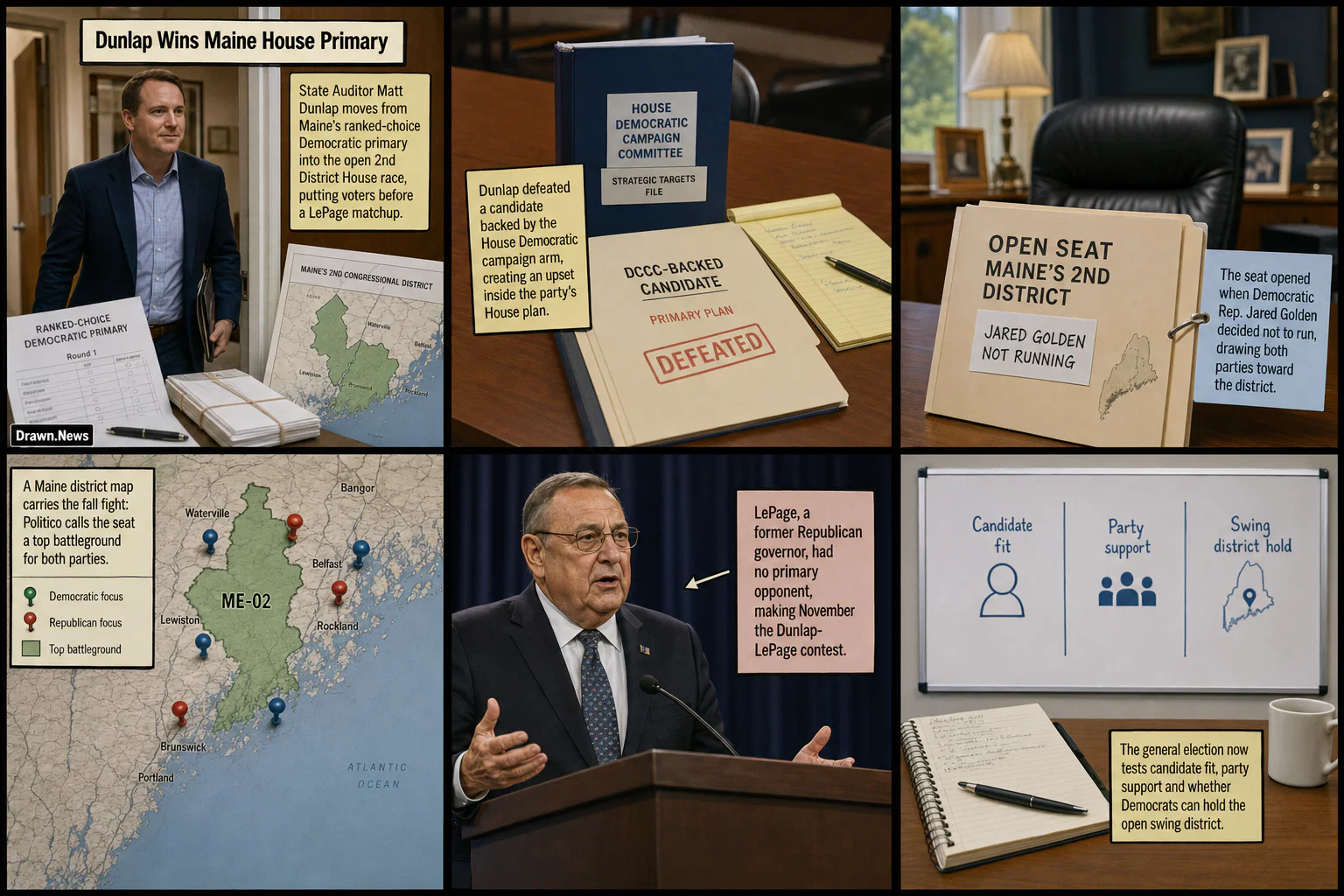 Drawn.News visual brief: Matt Dunlap Wins Democratic House Primary in Maine’s Swing District