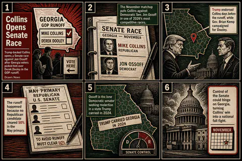 Drawn.News visual brief: Mike Collins wins Georgia runoff, opening Senate-control race