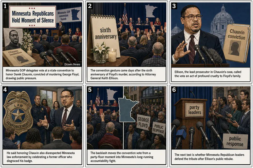 Drawn.News visual brief: Minnesota Republicans Hold Moment of Silence for Derek Chauvin